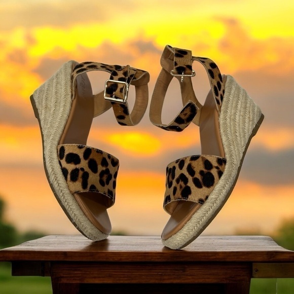 J. Crew Calf Hair Espadrille Wedge Sandals Shoes Leopard Print size 7.5 - Picture 3 of 12